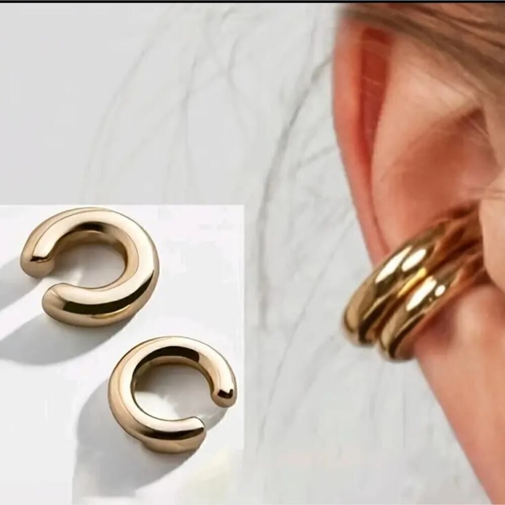 2 Pcs Unique Smooth C Shaped Clip On Earrings Zinc Alloy Jewelry